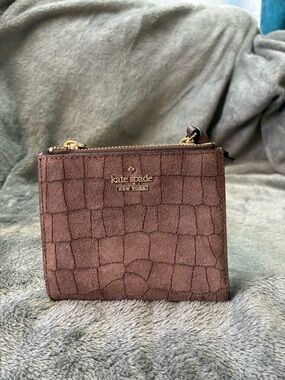 kate spade Brown Croc-Embossed Mini Wristlet with Gold Hardware
